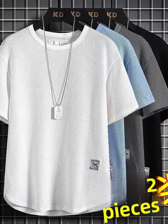 Loose Fit Men's Short Sleeve T-Shirt Summer Thin Polyester round Neck Pure Color Versatile Body Shirt Casual Top T-Shirt