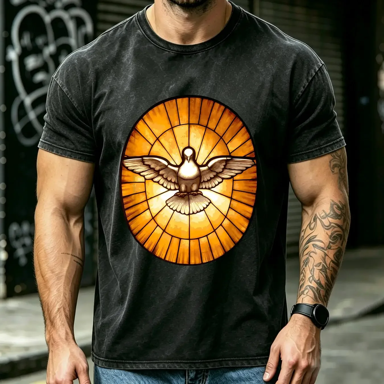washed T Shirt NEW LIMITED Holy Spirit Dove Bird From St Peter's Basilica Catholic vintage Washed Versatile Unisex Casual