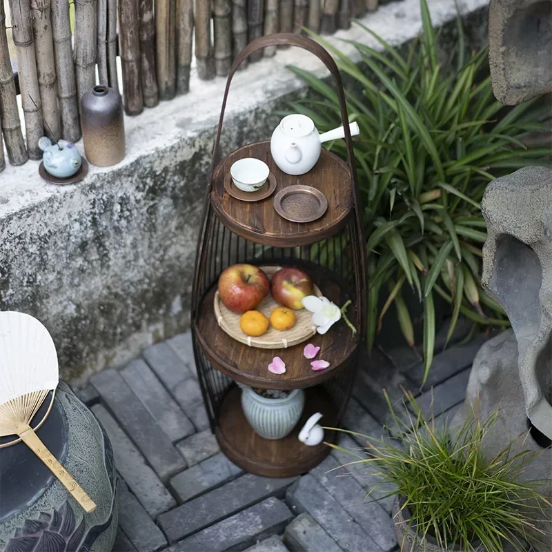 Chinese Zen tea room atmosphere decoration balcony living room art shelf