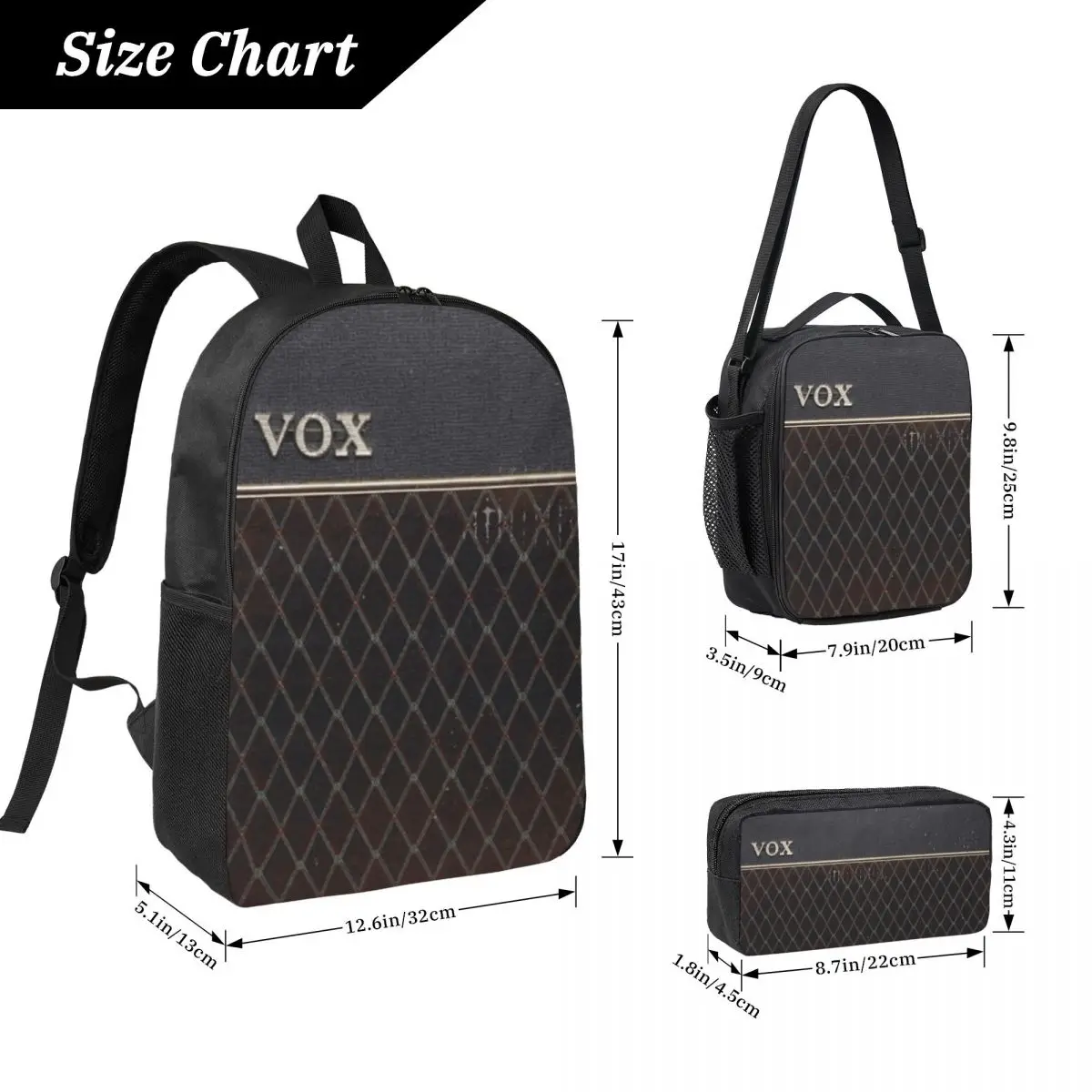 Vox AC30 앰프 배낭 학생 소년 소녀 BookBag 학교 가방 노트북 어깨 가방 3ps 절연 점심 가방 연필 케이스