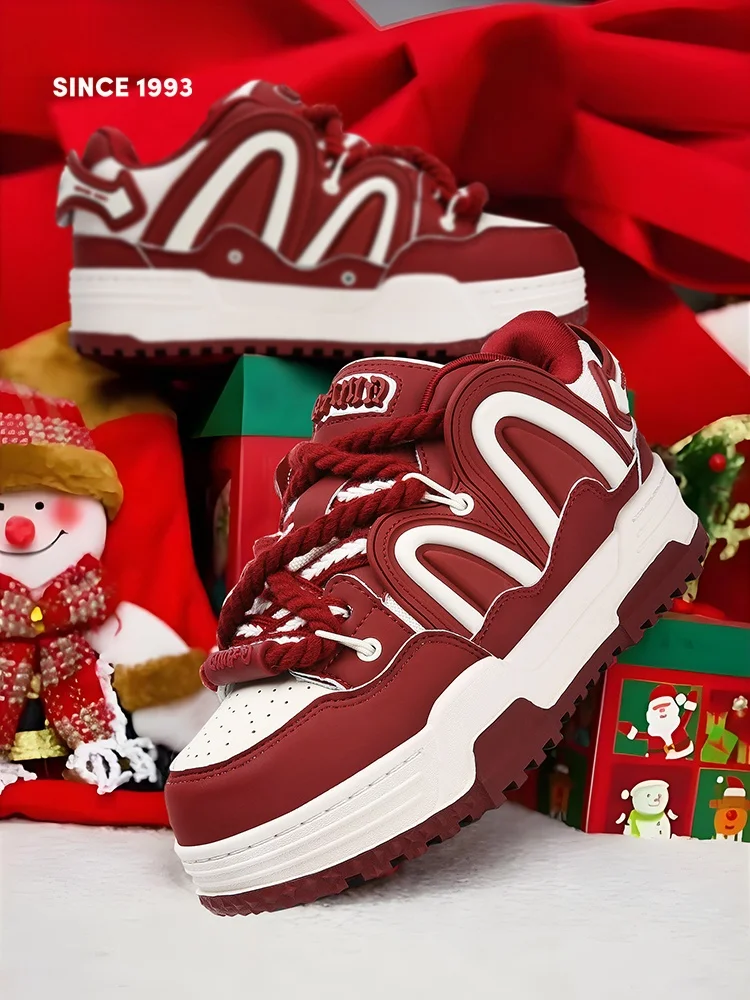 

QianDa Men's Original Red Couple Bread Shoes Thick Bottom Heightening Board Shoes Large Size Women's Shoes Casual Sneakers