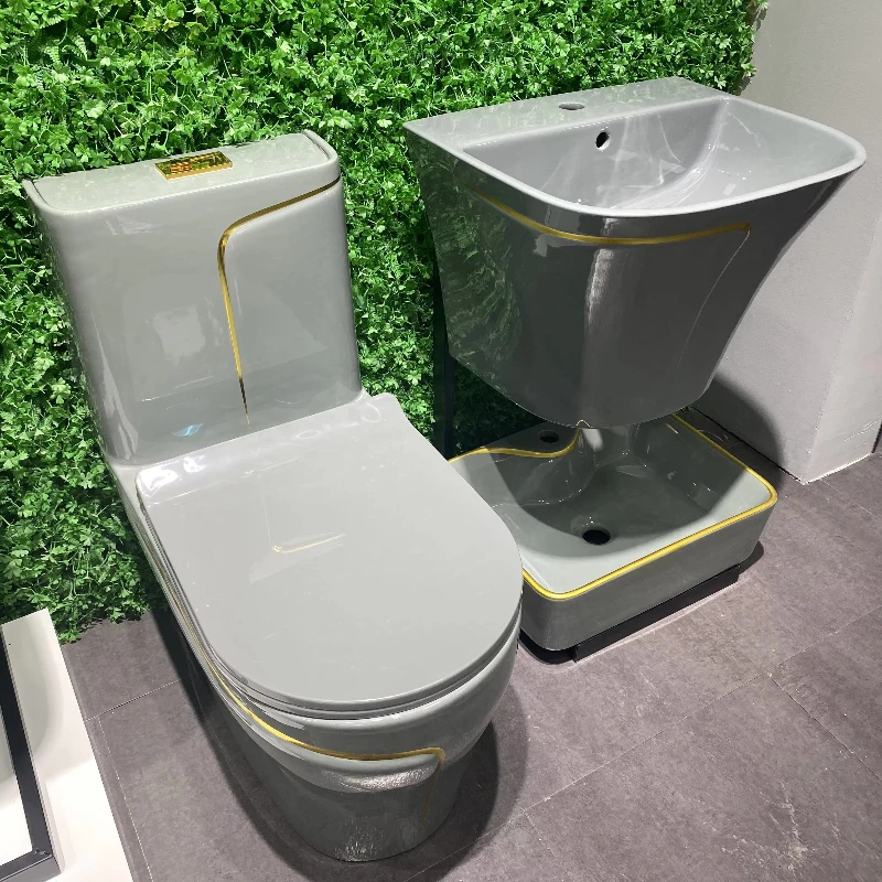 Gray gold luxury sanitary ware wall-mounted basin bathroom ceramic color toilet toilet set