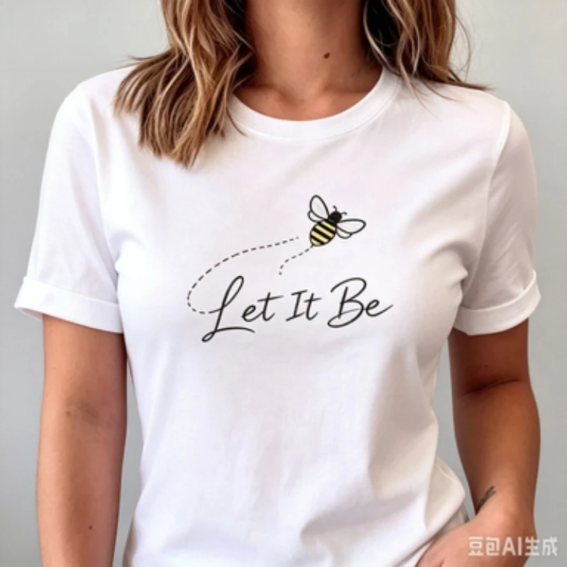 Ladies Modal Round Neck Tee Lovely Bee Let It Be Slogan Print Casual Daily Women Short Sleeve T‑Shirt