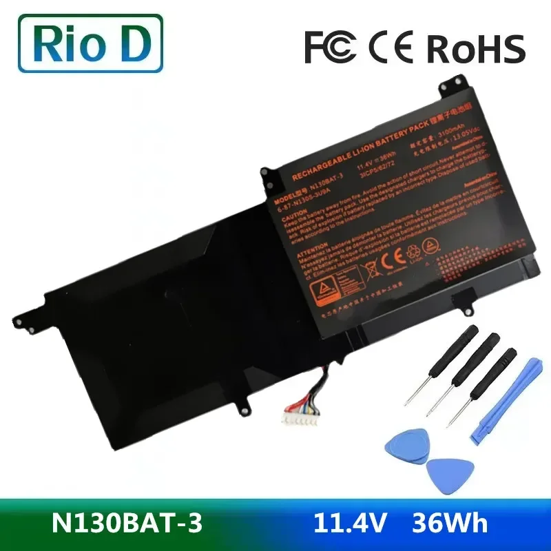 

N130BAT-3 Laptop Battery for CLEVO N130BAT-3 6-87-N130S-3U9A N130BU 130WU N131BU N131WU NP3130 Pro 13 14 N130BU 11.4V 36WH