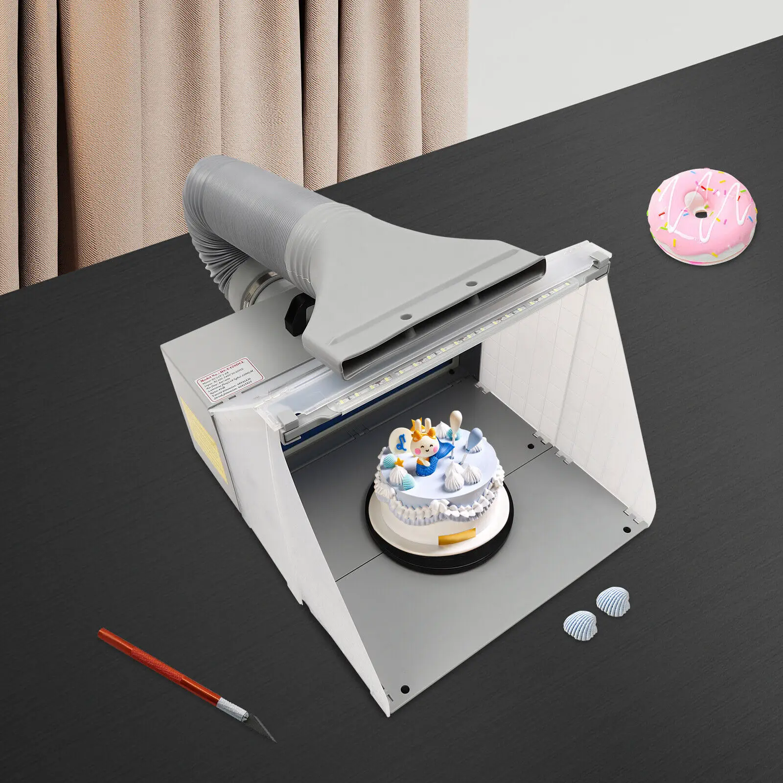 

30W DC12V 1.6A Portable Airbrush Paint Spray Booth with LED Lights For Turntable-Painting Crafts Cake