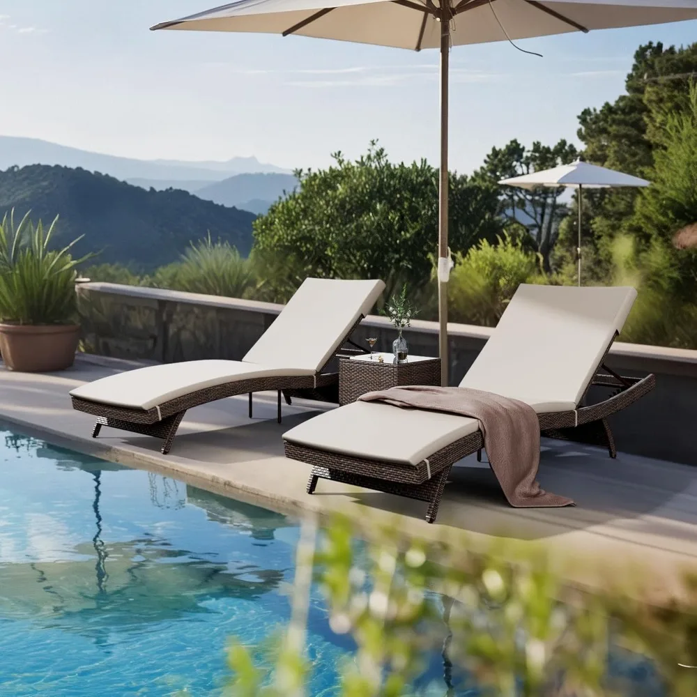 Набор шезлонгов Pamapic для патио, состоящий из 3 предметов, с регулируемой спинкой и съемной подушкой, стул для открытого бассейна для патио, у бассейна B