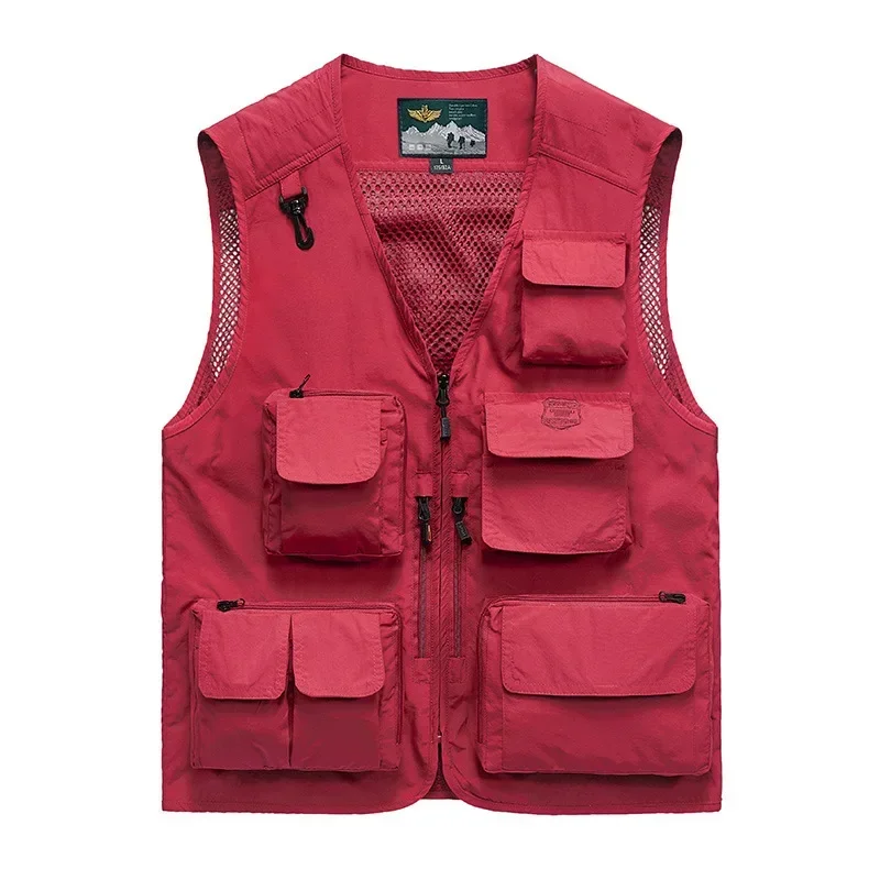 Gilet d'épaule surdimensionné pour homme, maille, poches multiples, photographie, journaliste de pêche, extérieur, printemps, été