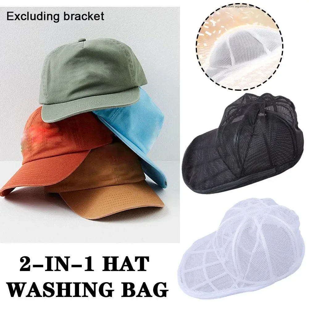 2in1 Hat Washer With Hat Bag Portable Hat Washing Cage Holder Frame Hat Organizer For Flat Curved Hats Baseball Cap Storage Bag