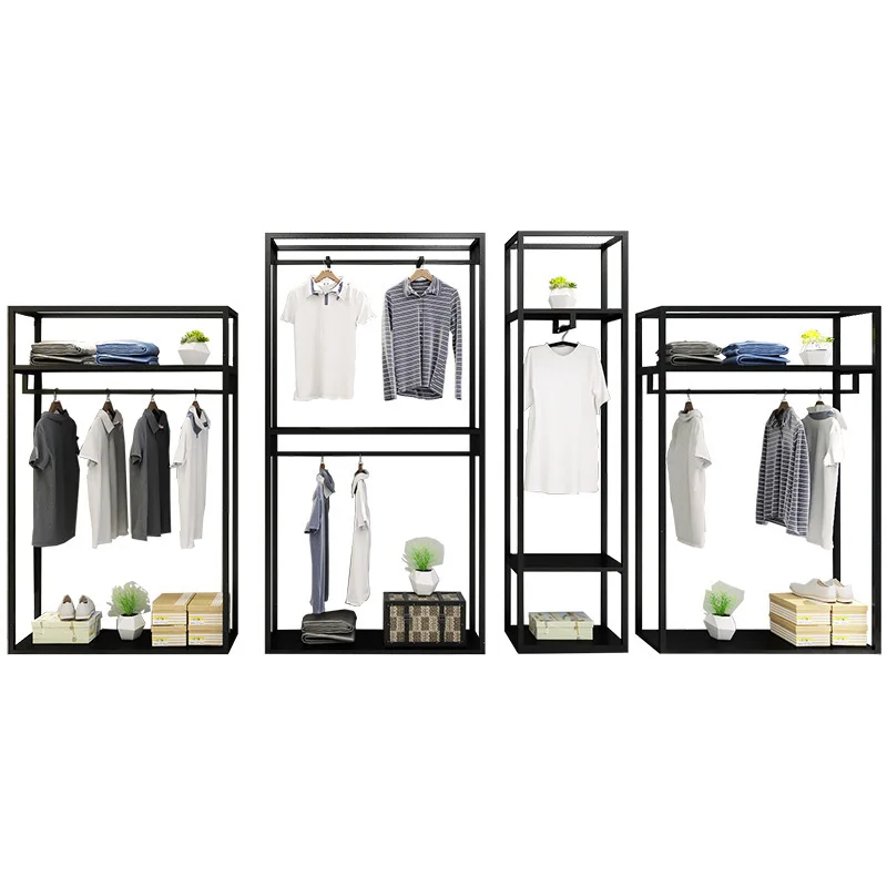 

Clothing store display Double-layer shelf wrought iron display Floor-to-ceiling