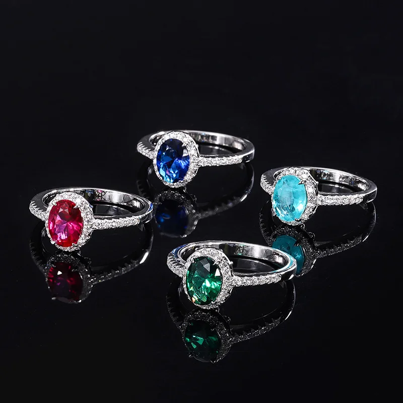 Luxury brand genuine real jewels Tiktok live S925 body silver jewelry, simulation, color treasure ring, main stone 6*8 high qual