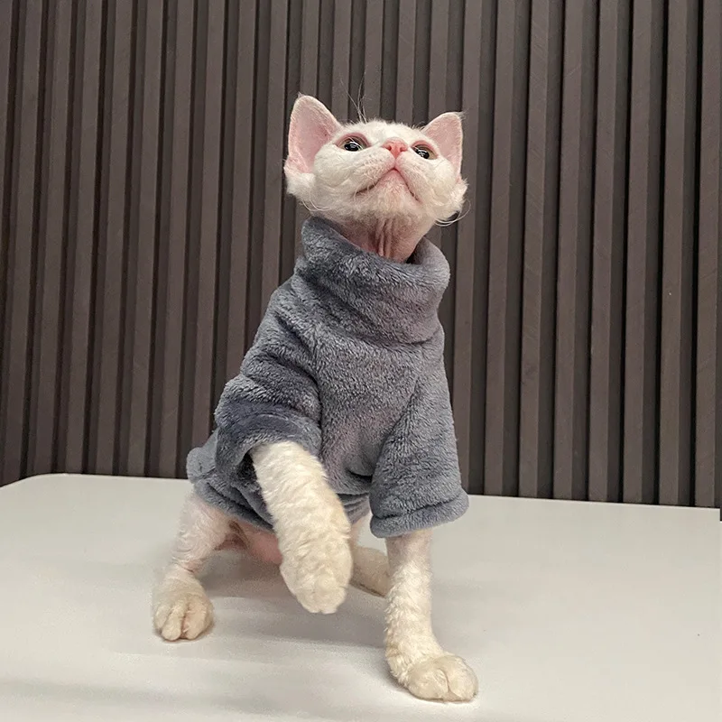 Warm Coral Velvet Hairless Cat Clothes Winter Sphynx Vest Turtleneck Kitten Clothing Puppy Costume Pet Accessories Gatitos