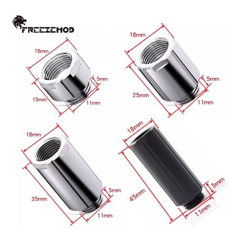 FREEZEMOD PC Watercooling Extender Fitting Base, Length 10mm-40mm M-F Thread Hex Key Design,High-End Brass Material, 4 Colors