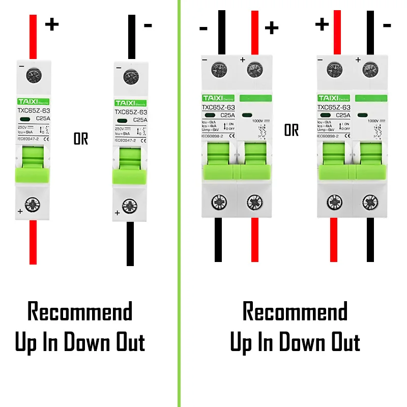 DC1000V Circuit Breaker 2P MCB 1P Short Circuit Protector 6A 10A 16A 20A 50A 60A 100A 125A DC24V 48V 100V Voltage Solar Power