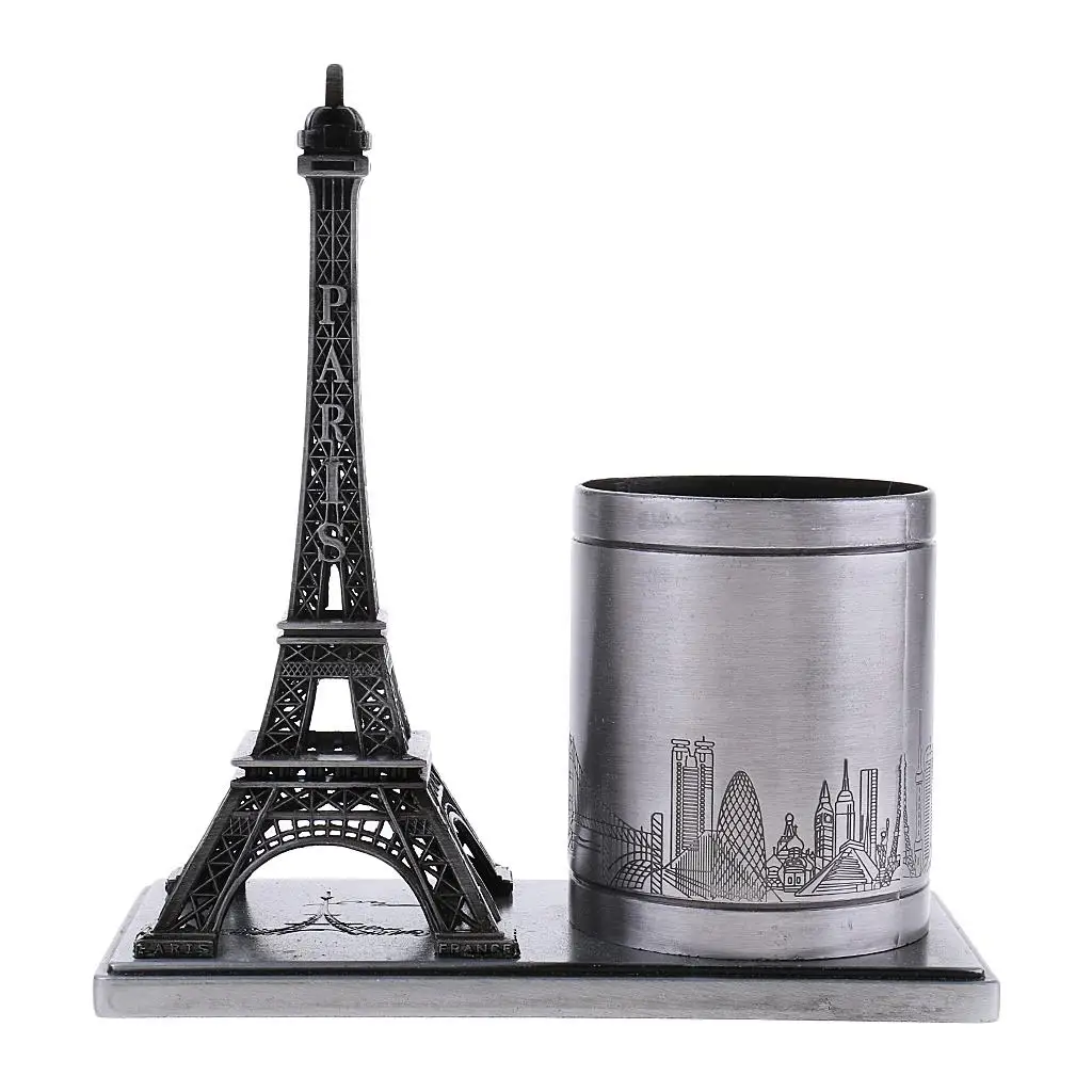 Metal Pen Container Paris Eiffel Tower Figurine Pen Holder Desk Organizer Retro Iron Desktop Decor Figure Decoration Cabinet