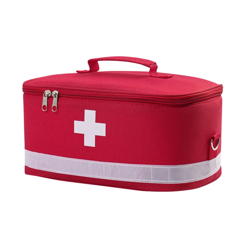 Portable Home Car First Aid Kit Bag Red Pouch with Reflective Strip Emergency Medical Travel Camping Hiking Outdoor Storage Bag