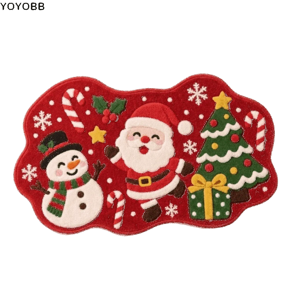 Versitile 2D Flat Imitation Cashmere Doormat Soft Washable Christmas Floor Mat Santa Claus Snowman Rug Festive Holiday