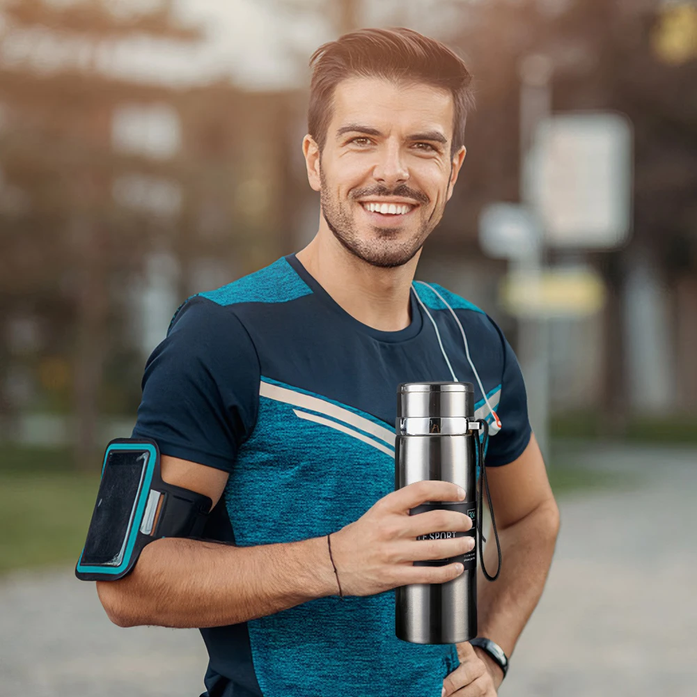 1000ml Vacuum Double Insulation Cup with Handle Portable Sports Bottle Large Capacity Outdoor Vacuum Flask for Hot Cold Drinks