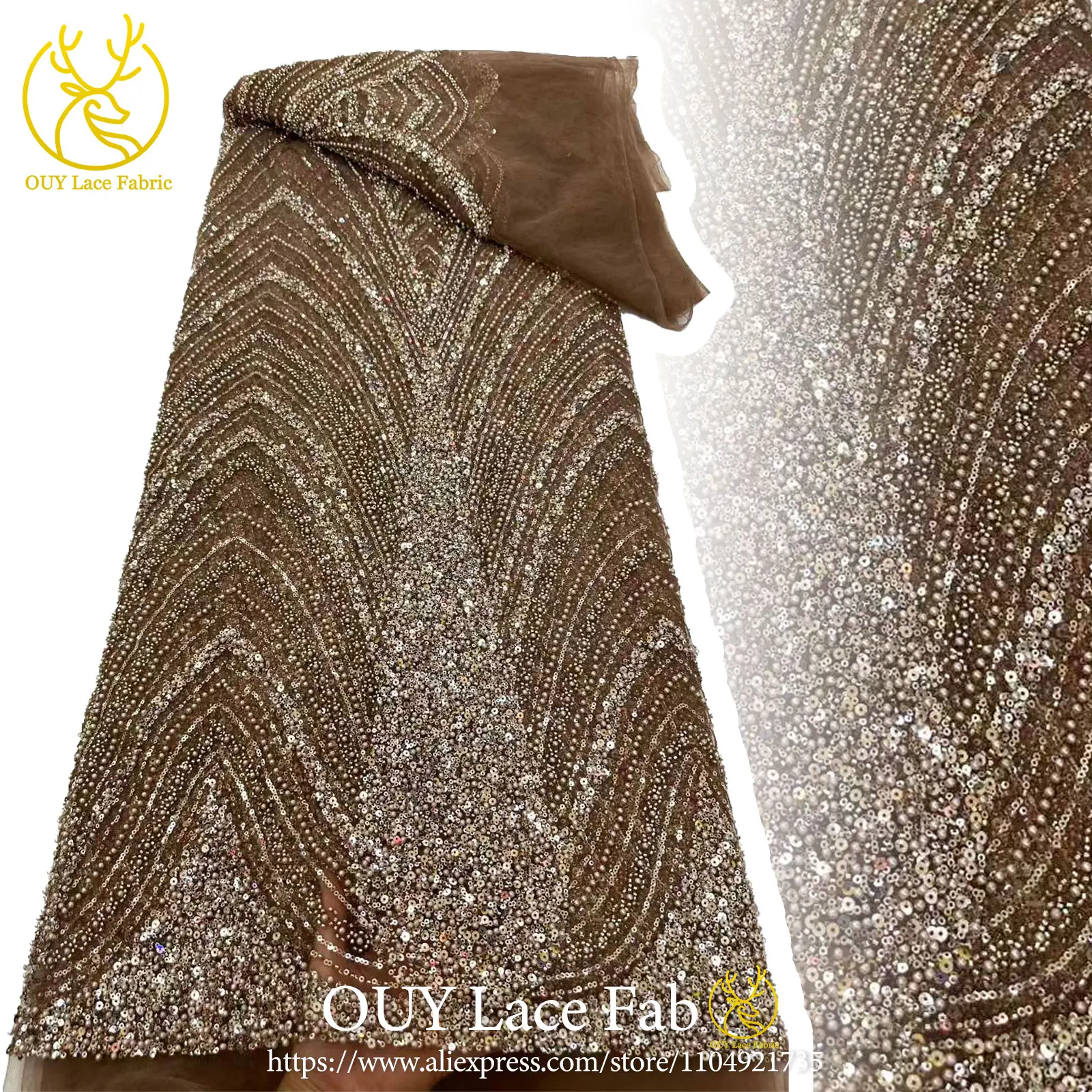

2026 Luxury French Beaded Lace Fabric 5 Yards Nigerian African Sequin Lace Fabric Suitable for Wedding Party Gown Sewing