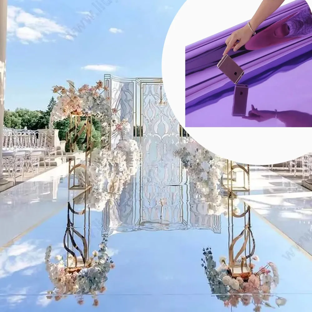 20M Luxury Centerpieces Wedding Mirror Carpet Aisle Runner 1M Wide For Wedding T Station Decoration White Gold Silver Purple