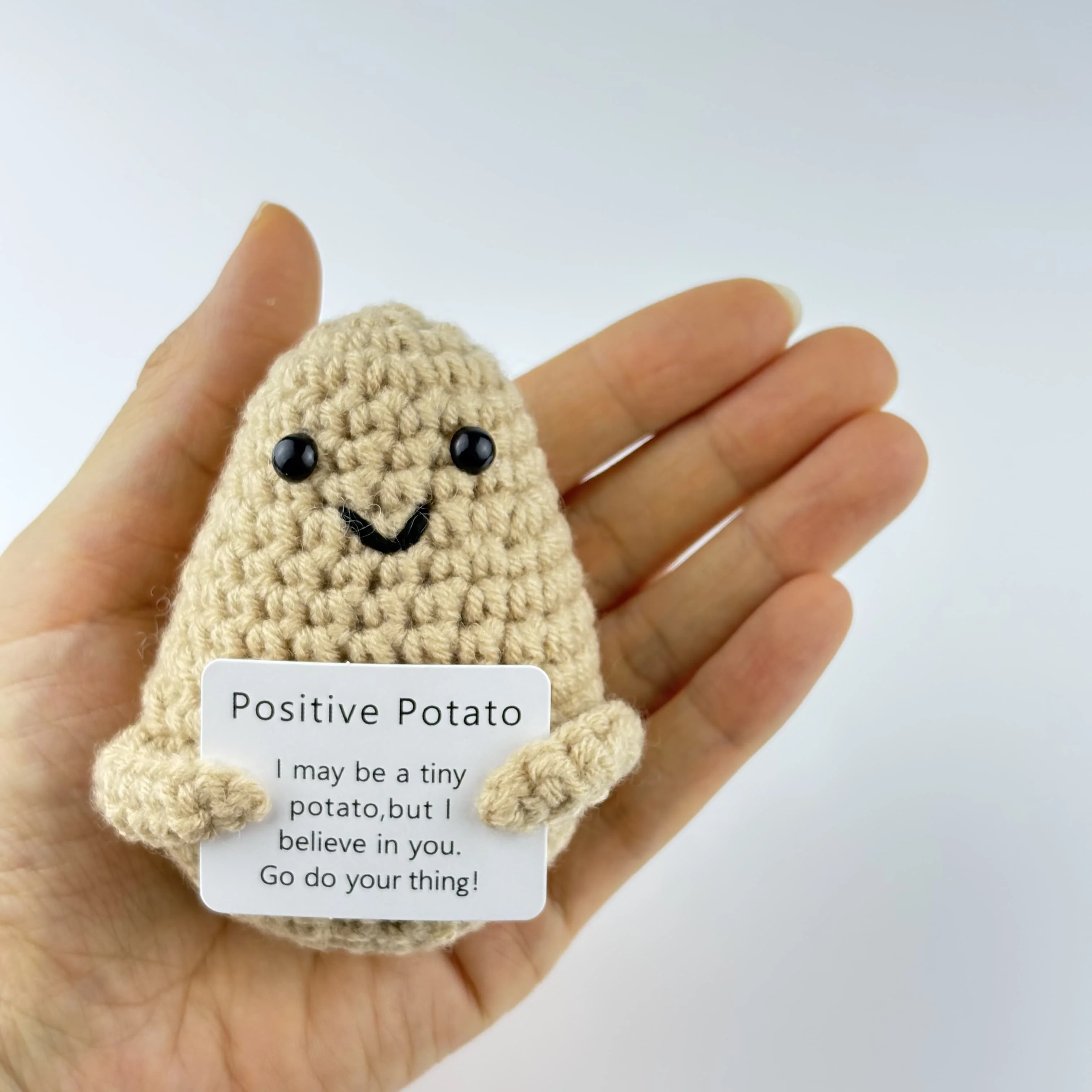 Positive Energy Pocket Hug Handmade Crochet Potato Doll Smiling Mini Knitted Plush Emotional Support Ornament Warm Surprise Gift