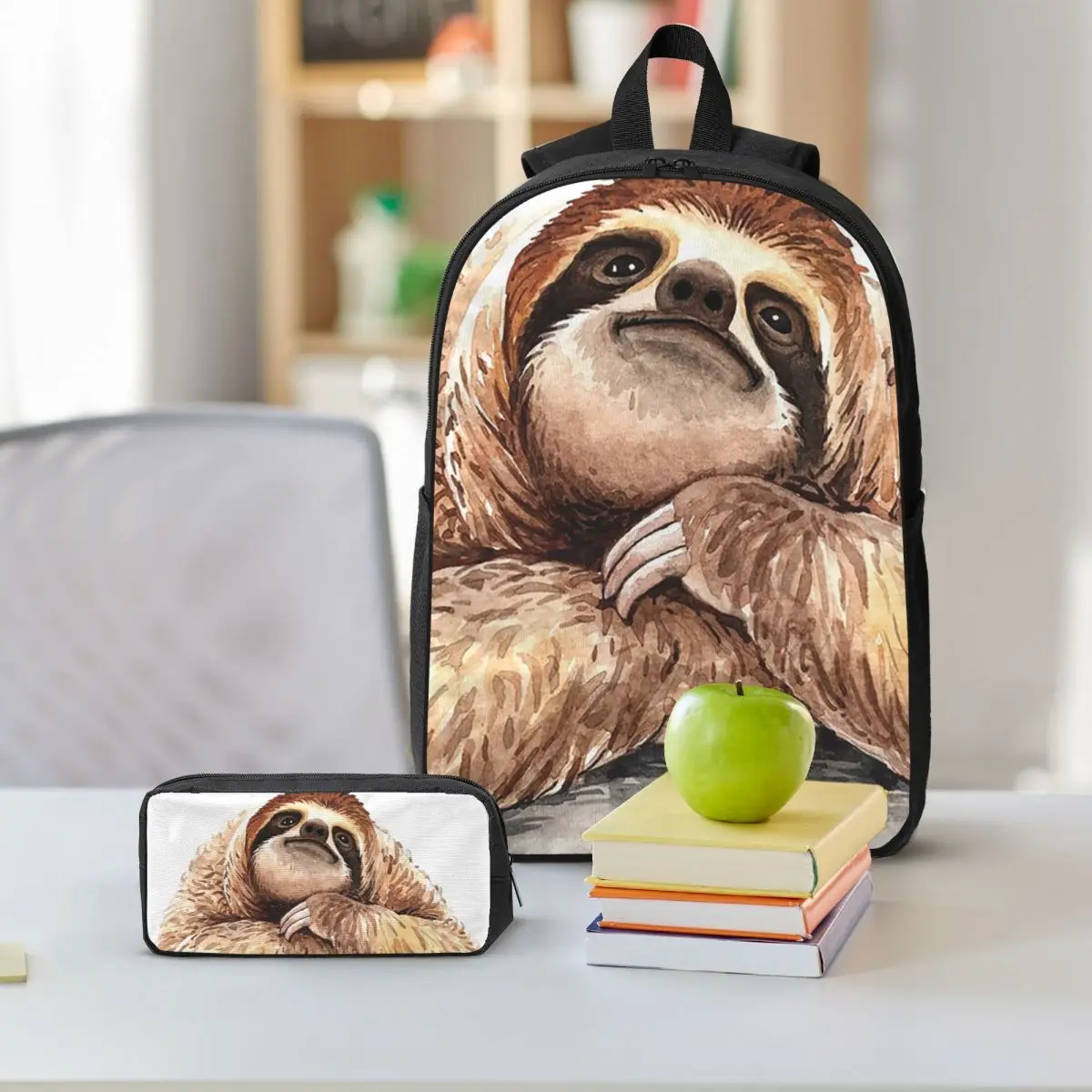 Smiling Sloth Backpack Boys Girls BookBag School Bag Shoulder Bags 3ps Insulated Lunch Bag Pencil Case