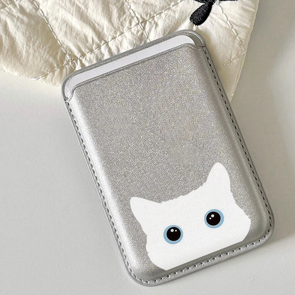 Niedliche Katzen-Lederkartenhalterung, Süße Kitty-Geldbörse, Telefonkartenhalter für Magnetische Hüllen, Geeignet für alle iPhone Magsafe-Karten-Handytaschen – Detail 1