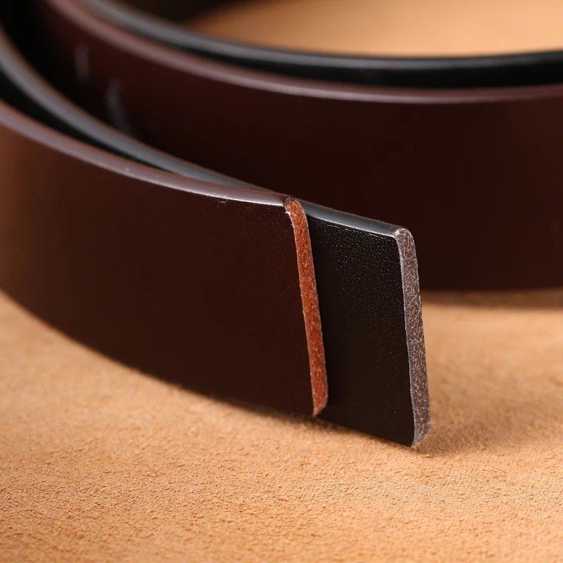 Men Belts No Buckle 3.5cm Width Cowskin Genuine Leather Belt Without Buckle Automatic Strap Male Black Brown
