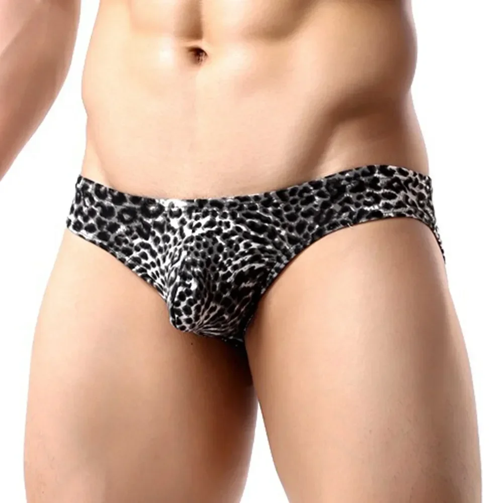 Sexy Men\'s Light Soft Breathable Leopard Print T Shaped Underwear Male Bikini Briefs Man Breathable Underpants Elastic Panties