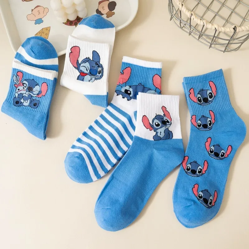 Kawaii Stitch Socks Female Anime Cartoon Lilo&Stitch Print Cute Midtube Cotton Fashion Warm Casual Men's Stockings Birthday Gift