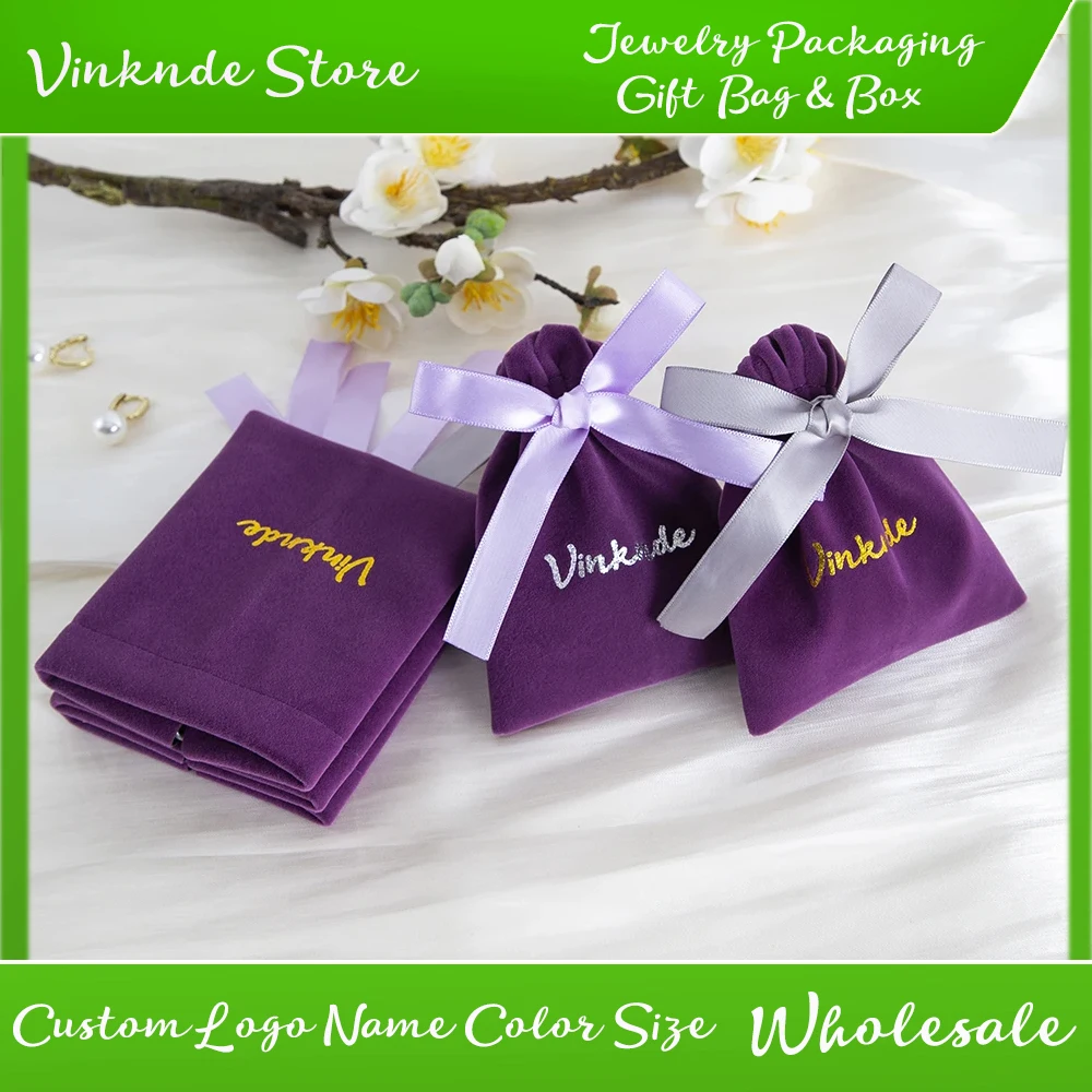 

Custom Logo 10x12cm Luxury Wedding Drawstring Jewelry Bag Velvet Dust Pouch Gift Sachet Bags Necklace Earrings Sack with Ribbon