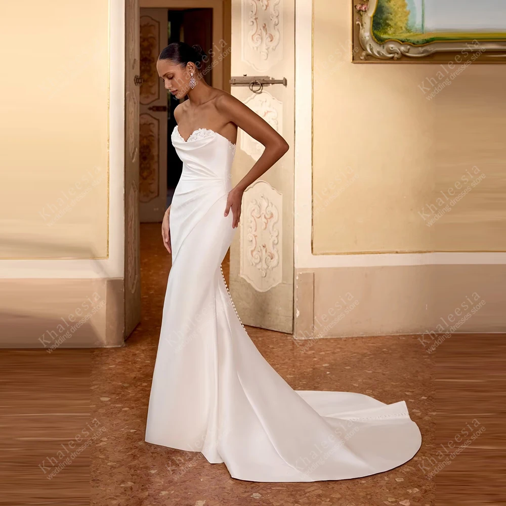 

Элегантные свадебные платья, атласные свадебные платья, сексуальные халаты без бретелек с открытой спиной и высоким разрезом, гламурные платья Vestidos De Novia по индивидуальному заказу 2025