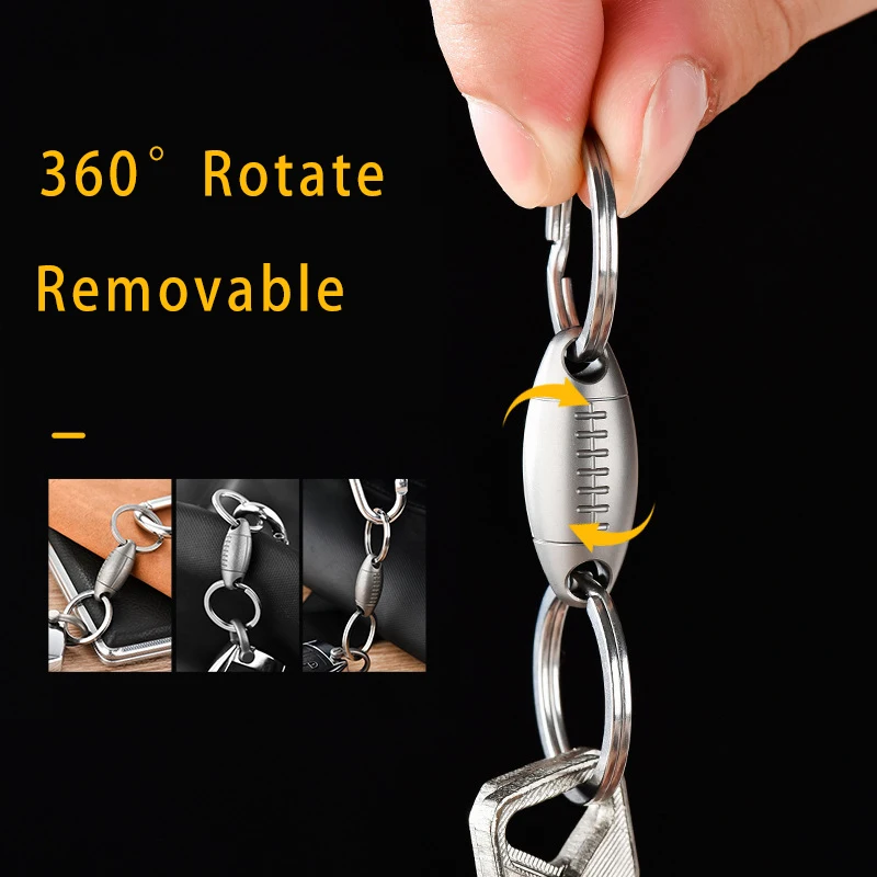 Titanium Rugby Keychain Quick Release-360 Rotating Carabiner For Men's EDC, Detachable Outdoor Sports Waist Clip Car Key Holder