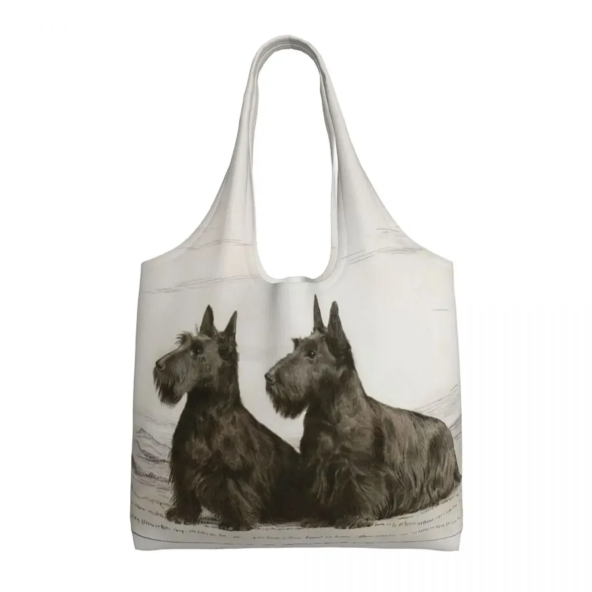 

Vintage Scottish Terrier Dog Shopping Bag Women Shoulder Canvas Tote Bag Portable Scottie Pet Lover Grocery Shopper Bags Handbag