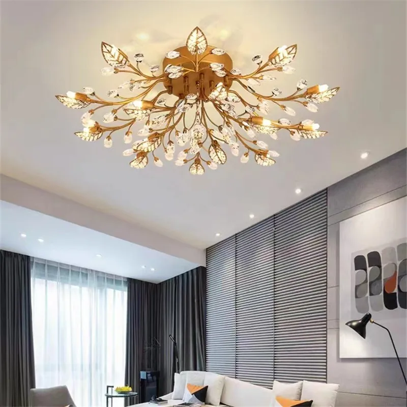 Nordic leaf lamp gold black Home indoor Industrial Retro flor lamp Bedroom kitchen island living room crystal ceiling light