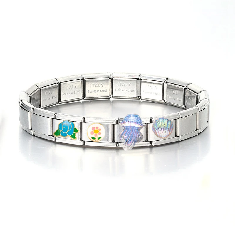 Fashion Love Butterfly Italian Chain Bracelet Colorful Heart Stainless Steel Bead Bangle 9mm Beads Charms Making DIY Jewelry image 2