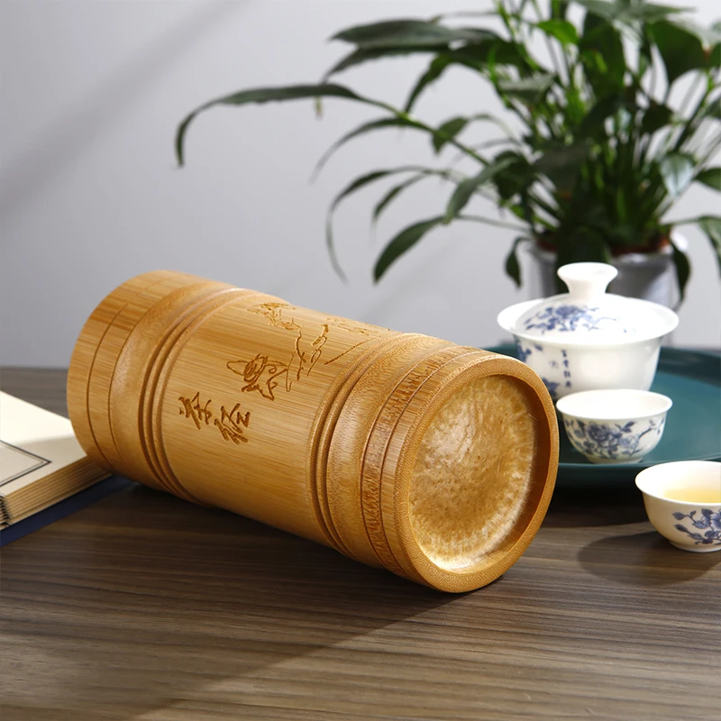 Chinese Style Bamboo Tea Storage Box Hand Carved Tea Canister Lid Seal Kitchen Storage Jars Accessories Spice Box Case Organizer