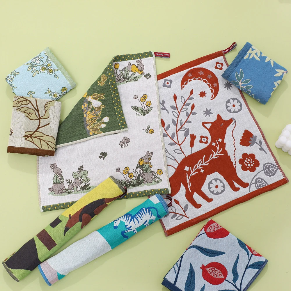Hand Towel Abstract Art Animal Handkerchief 34x40cm 4 Layer Cotton Household Quick Drying Kitchen Bathroom Towel