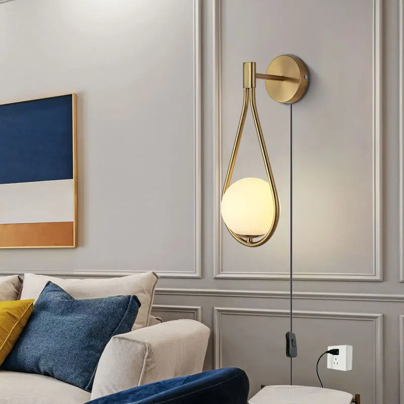 Modern With Switch LED Wall Sconce Light Fixture For Bedroom Bedside Dining Room Aisle Frosted Glass Lampshade G9 Base Wall Lamp