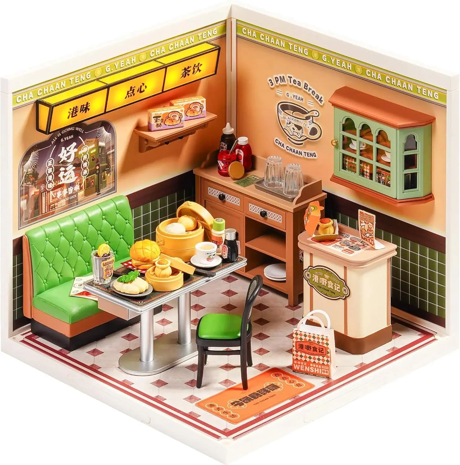 

Robotime Super Creator DIY Miniature House Kit Model Kits for Adult to Build Home Desk Bookshelf Decoration Hong Kong Bites Cafe