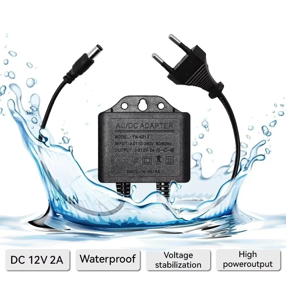 DC12V 2A Adapter Camera Power Supply Black EU Plug Camera Charger Waterproof AC100V-240V Input NVR DVR Power AHD Camera System