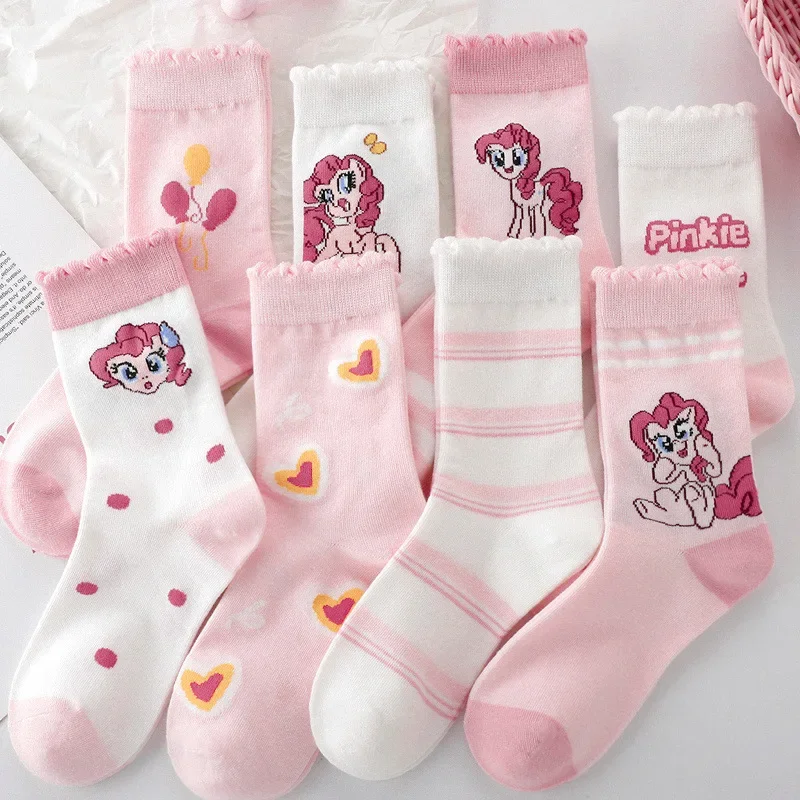 8pairs Kawaii My Little Pony Socks Twilight Sparkle Anime Cartoon Cotton Breathable Children Princess Mid-Tube Socks Gifts Gift