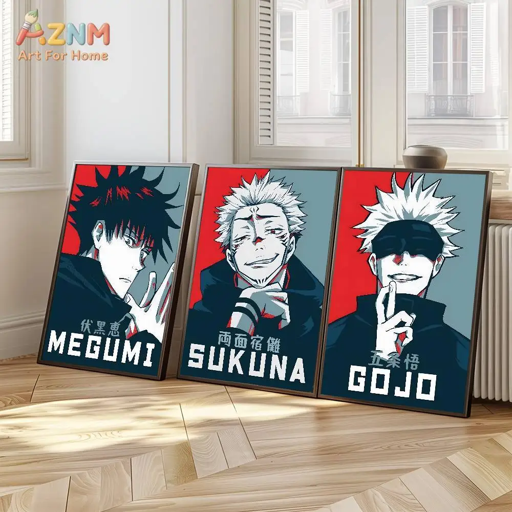 AZNM Jujutsu Kaisen Retro Pop Anime Canvas Painting Unframed Wall Print Gojo Yuji Megumi Ryomen Sukuna Home Decor Art Poster Gif