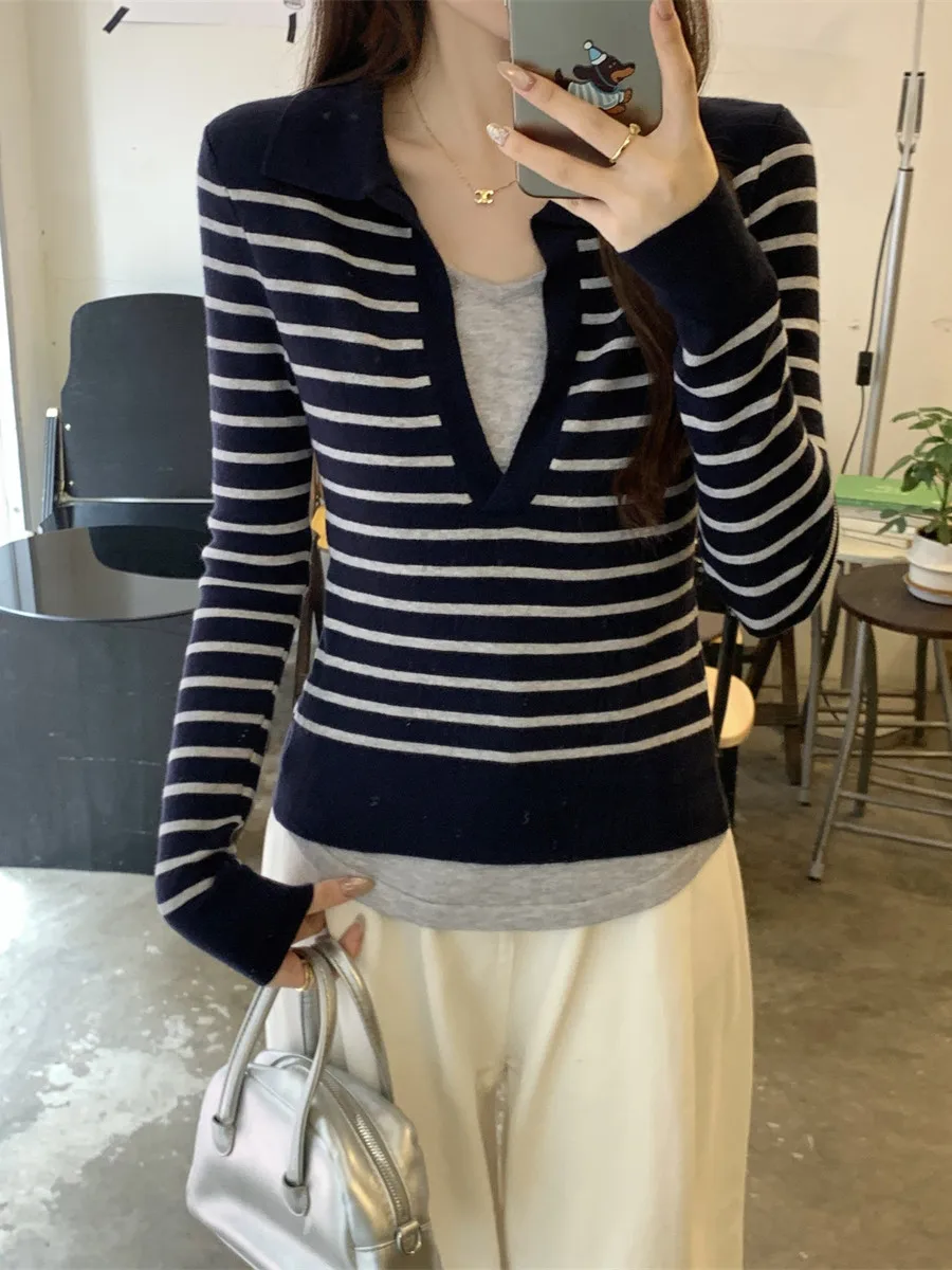 

Slim Fit Neck Knitted Sweater Women Early Spring 2026 Design Sense Overhead Base Layer Trendy Color Long Sleeve