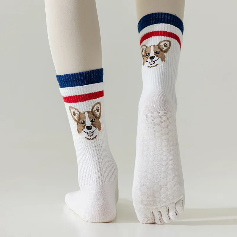 Animals Cartoon Cute Dance Sports Socks Women Professional Five Toes Yoga Socks High Quality Cotton Breathable Pilates Socks Sox