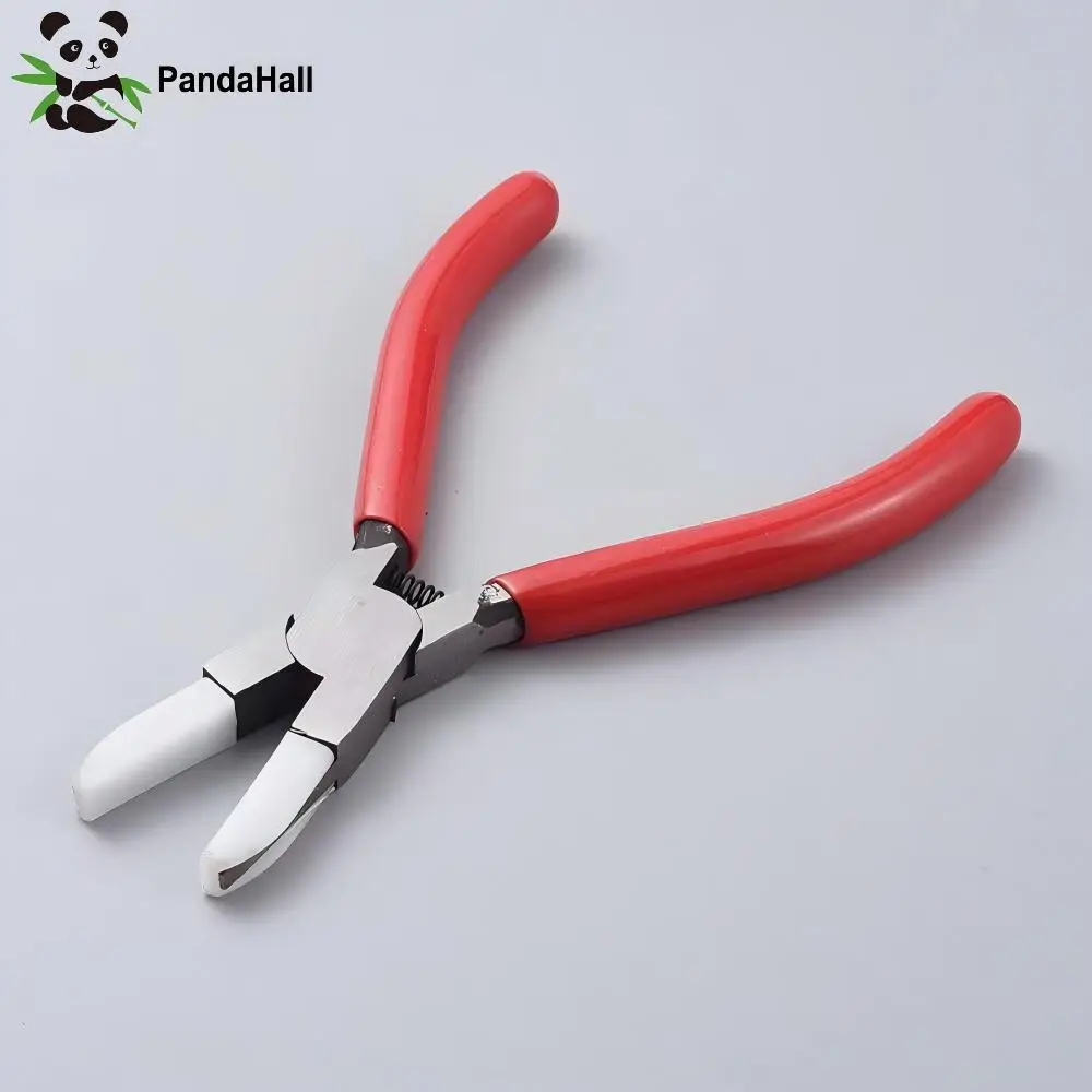 Pandahall  Carbon Steel Jewelry Pliers Red Flat Nose Plier with Cover for Jewelry DIY Making Tools 142x98x8mm