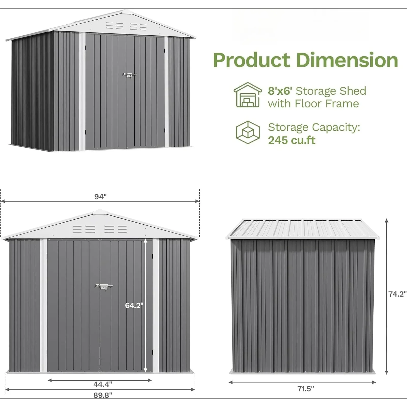 Outdoor Storage Shed with Floor Frame, Metal Garden Patio Sheds with Sloping Roof and Lockable Door, Waterproof Steel Tool Shed for Backyard Garden Lawn, Gray