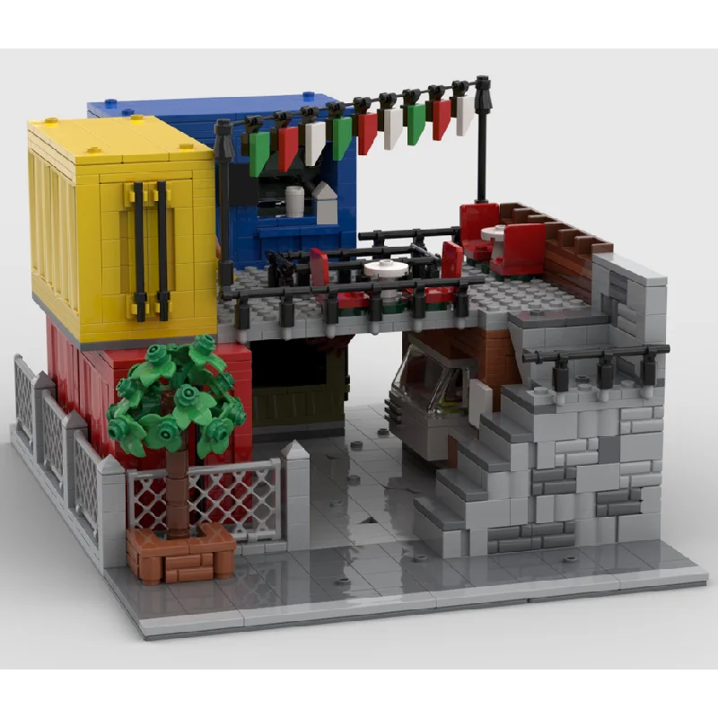 1268 pezzi mercato alimentare blocco modulare contenitore moderno parco architettura modello display giocattolo per bambini assemblaggio fai da te regalo festival