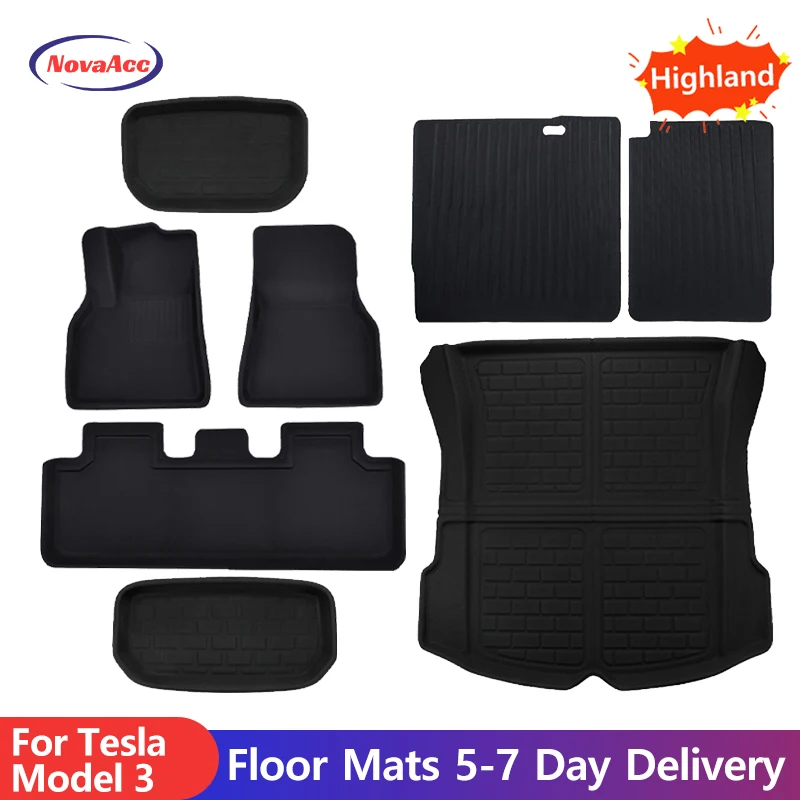 For Tesla Model 3 2024 Floor Mats Trunk Mats All Weather Waterproof XPE Cargo Liner Cargo Trunk Accessories For Tesla Highland