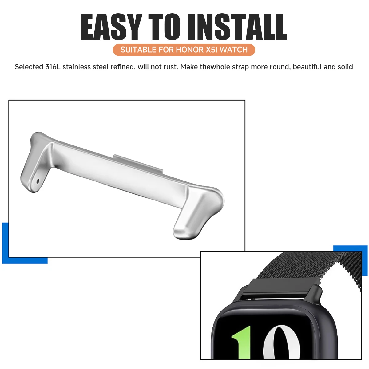 1 Paar Edelstahl-Adapter für Honor Watch X5i Smartwatch-Armband, Kompatibel mit 14mm, 20mm, 22mm Zubehör – Detail 9