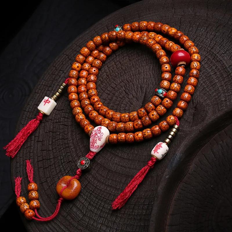 108 Of Moon Bodhi Open Slice Buddha Beads Patina Old Material Tibetan Style Multi-Circle Bracelet